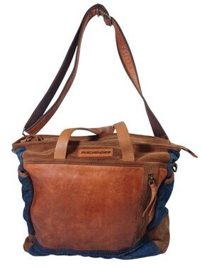 Vintage Taschendieb Big Leather Camo Denim Patchwork Handbag Shoulder Bag German